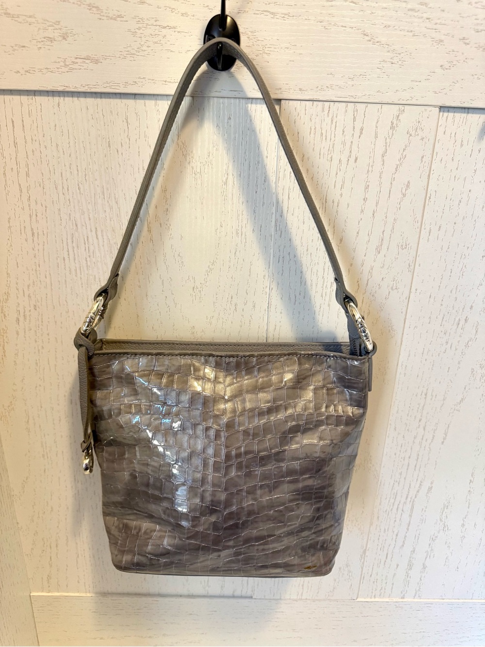 Brighton croc-embossed Chrie silver shoulder bag leather